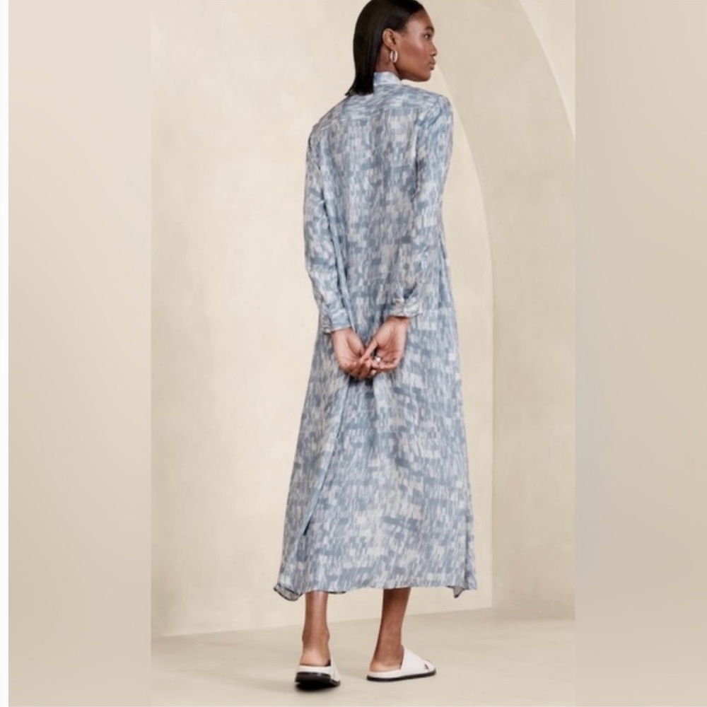 Banana Republic Alani Blue Allover Print Long Sleeve Maxi Shirt Dress XL/XXL NWT - Picture 12 of 12